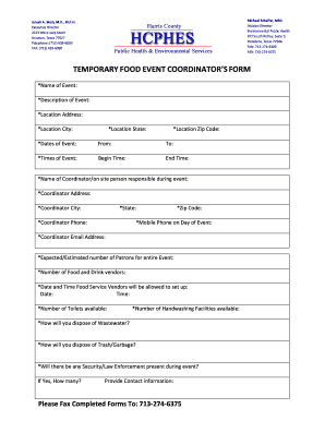 Temporary Food Event Coordinator's Form