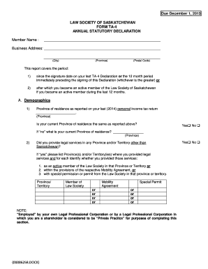 Law Society of Saskatchewan Annual Statutory Declaration