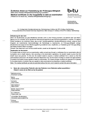 Medical Certificate of Incapability to Take an Examination