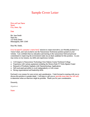 Sample Cover Letter for Nanoscience Technician