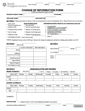 Child Care Assistance Program Change of Information Form