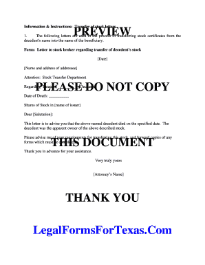 Letter to Stock Broker for Transfer of Decedent's Stock