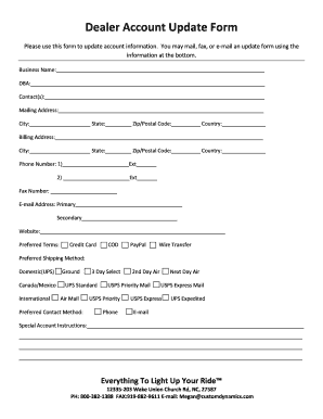 Dealer Account Update Form