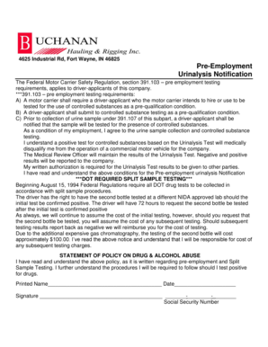 Pre-Employment Urinalysis Notification