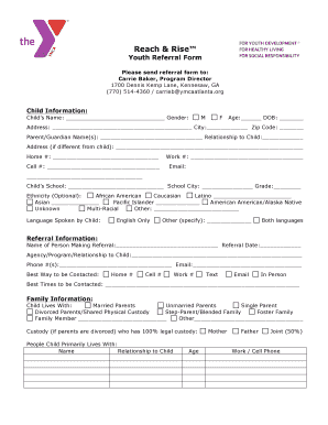 YMCA Youth Referral Form