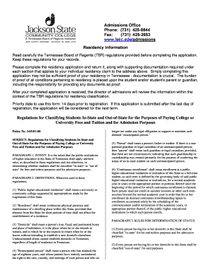Tennessee Residency Application Form