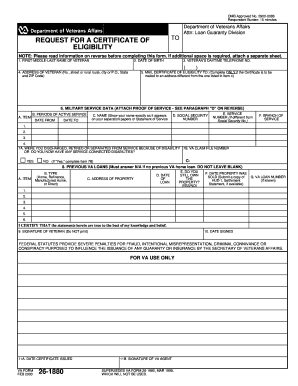VA Form 26-1880 Request for Certificate of Eligibility