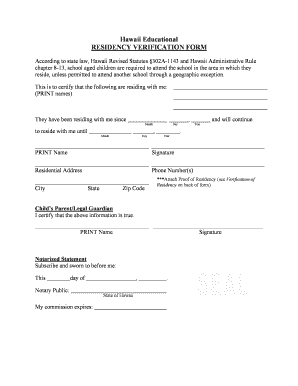 Hawaii Residency Verification Form