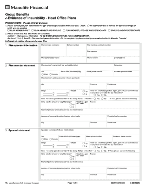 Group Benefits Evidence of Insurability Form