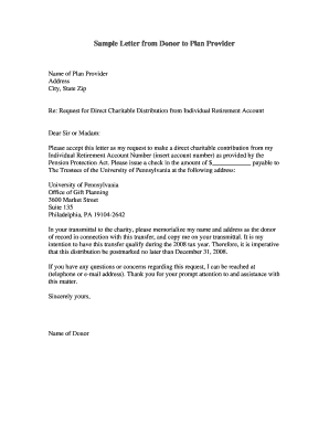Letter for Direct Charitable Distribution from IRA