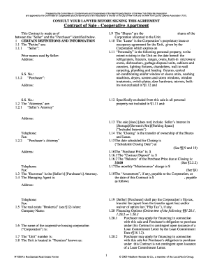 Contract of Sale - Cooperative Apartment