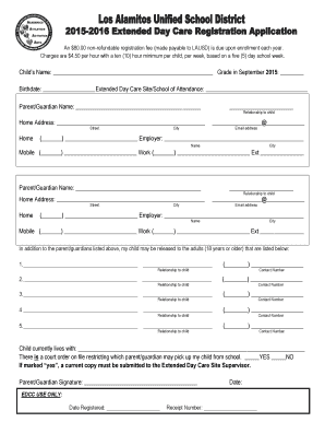 LAUSD Extended Day Care Registration Form