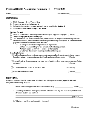 Personal Health Assessment Summary