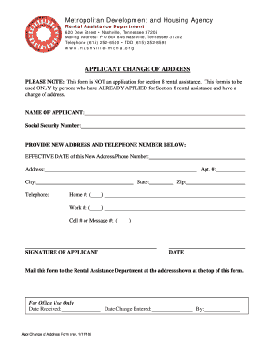 Section 8 Rental Assistance Change of Address Form