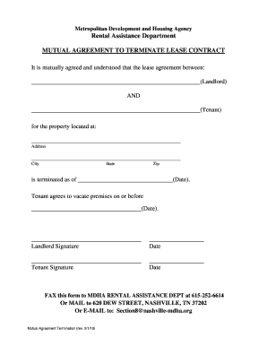 Mutual Agreement to Terminate Lease Contract