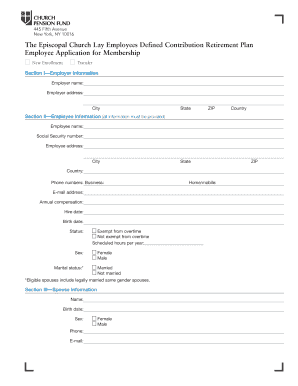 The Episcopal Church Lay Employees Defined Contribution Retirement Plan Employee Application for Membership