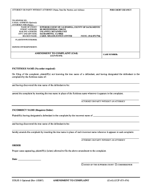 Amendment to Complaint Form