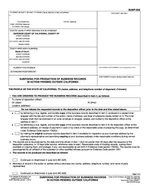 California Subpoena for Production of Business Records