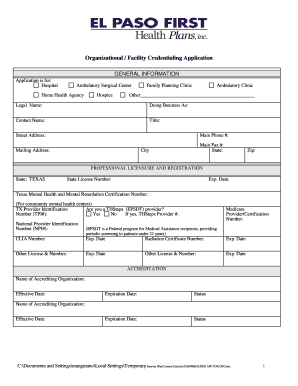 Organizational Facility Credentialing Application