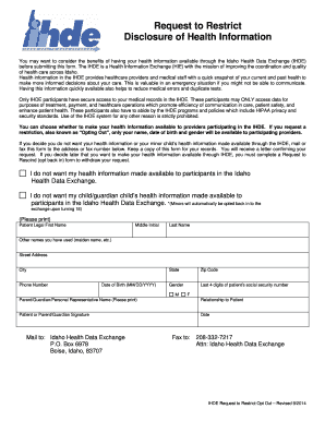 Request to Restrict Disclosure of Health Information