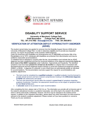 ADHD Verification Form