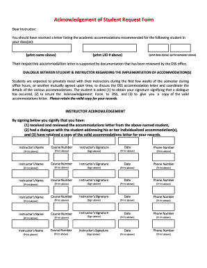 Acknowledgement of Student Request Form