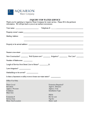 Inquiry for Water Service