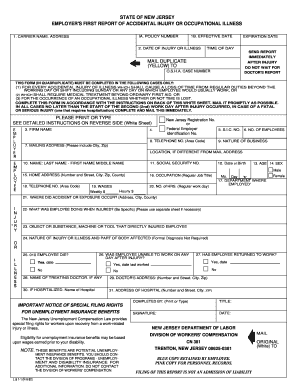 New Jersey Employer's First Report of Accidental Injury or Occupational Illness