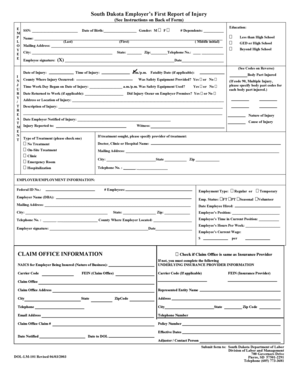 South Dakota Employer’s First Report of Injury