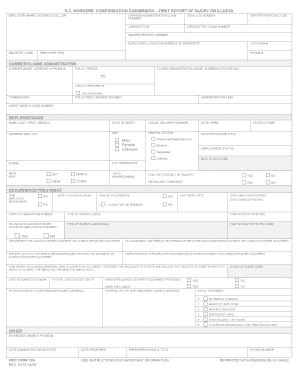 South Carolina Workers' Compensation First Report of Injury or Illness