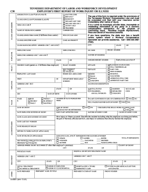 Tennessee Employer’s First Report of Work Injury or Illness