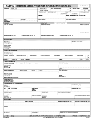 General Liability Notice of Occurrence/Claim
