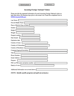 Incoming Foreign National Visitor Information Form