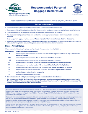 Unaccompanied Personal Baggage Declaration