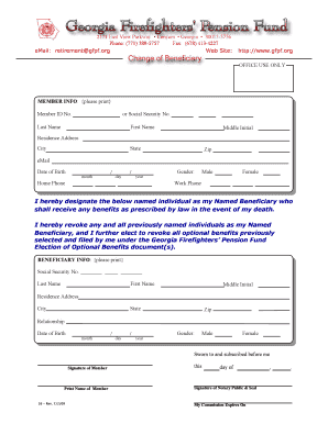 Georgia Firefighters' Pension Fund Beneficiary Designation Form