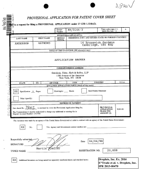 Provisional Patent Application Cover Sheet