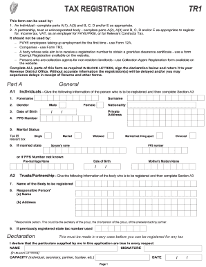 Ireland Tax Registration Form TR1