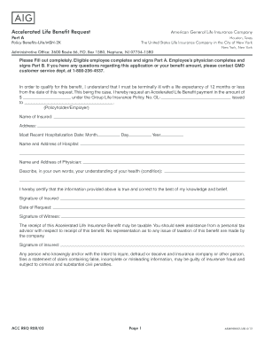 Accelerated Life Benefit Request Form