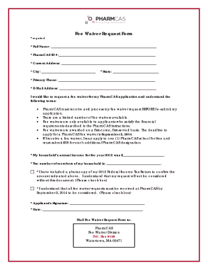 PharmCAS Fee Waiver Request Form