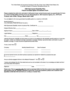 AMA-Sponsored Disability Plan Future Increase Option Enrollment Form