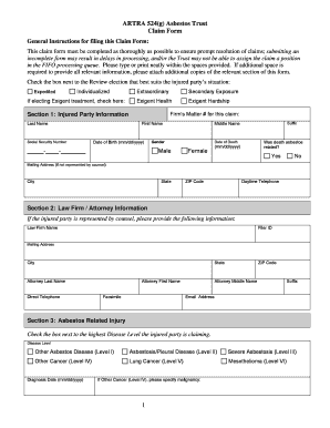 ARTRA 524(g) Asbestos Trust Claim Form