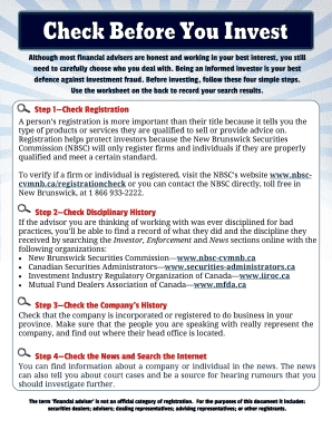 New Brunswick Financial Adviser Checklist