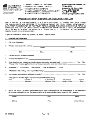 Application for Employment Practices Liability Insurance
