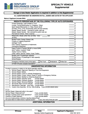 Specialty Vehicle Supplemental Application