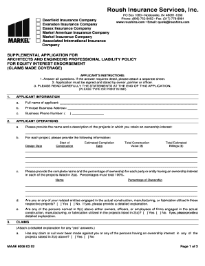 Supplemental Application for Architects and Engineers Professional Liability Policy