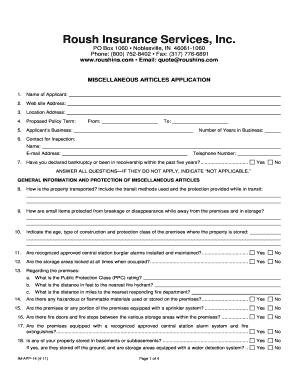 Miscellaneous Articles Insurance Application