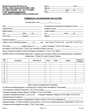 Commercial Inland Marine Insurance Application