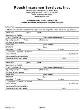 Supplemental Vehicle Schedule