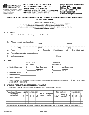 Application for Specified Products and Completed Operations Liability Insurance