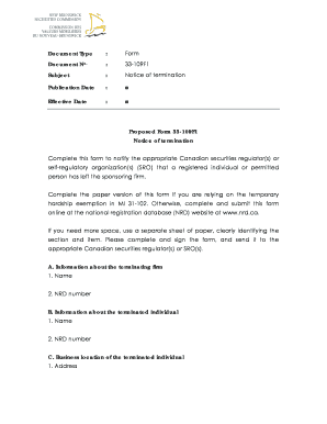 Canadian Notice of Termination Form 33-109F1